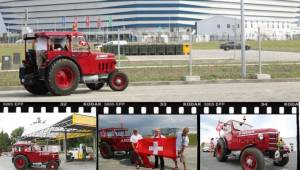 Tres amigos suizos tuvieron la brillante idea de trasladarse a la Copa del Mundo en Rusia en un tractor vintage.