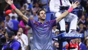 Del Potro festejando su victoria ante Roger Federer.