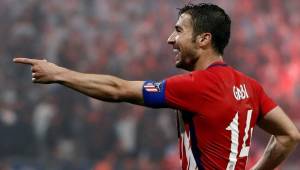 El centrocampista del Atlético de Madrid Gabi celebra tras marcar el tercer gol ante el Olympique de Marsella, durante la final de la Liga Europa