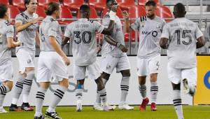 Romell Quioto celebrando con sus compañeros el gol del Impact Montreal sobre el Toronto en la MLS. Foto cortesía