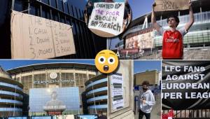 El nacimiento de la Superliga europea cayó como una bomba para los propios aficionados de los equipos fundadores. Así se encuentran algunos estadios de Inglaterra.