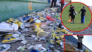 Tras la final de la Copa Concacaf, los aficionados del Motagua dejaron enormes cantidades de basura en las gradas del Nacional. Hasta parte del cuerpo técnico del Olimpia ayudaron en la limpieza.