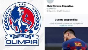 La cuenta oficial de Twitter de Olimpia fue suspendida de manera temporal.