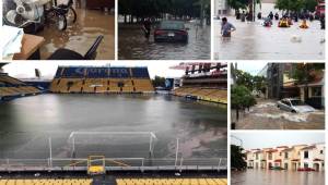 Una fuerte tormenta desató el caso este jueves en Culiacán y dejó inundado el estadio de Dorados Sinaloa, equipo de Diego Maradona.