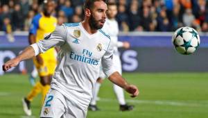 Dani Carvajal provocó una amarilla al minuto 90 del juego ante APOEL y la UEFA le ha abierto expediente. El 7 de diciembre tomarán una decisión. Foto AFP