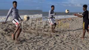 Félix Crisanto durante sus trabajos de entrenamiento en la playa de La Ceiba.