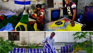 En Bangladesh trabajan día y noche en la fabricación de banderas de los equipos mundialistas.