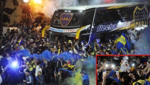 Los aficionados de Boca Junior demostraron su amor por el equipo y escoltaron el bus en una multitud de miles de aficionados. Los jugadores grababan con sus móviles a los hinchas que cantaban y quemaban pólvora.