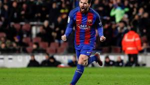 Messi celebrando su anotación ante Las Palmas en el Camp Nou.