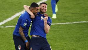 Italy's players celebrate winning the UEFA EURO 2020 final football match between Italy and England at the Wembley Stadium in London on July 11, 2021. (Photo by JOHN SIBLEY / POOL / AFP)