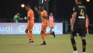 REUNION, FLORIDA - JULY 13: Alberth Elis #7 of Houston Dynamo celebrates the third goal of his team during a match against Los Angeles FC as part of MLS is Back Tournament at ESPN Wide World of Sports Complex on July 13, 2020 in Reunion, Florida. Mike Ehrmann/Getty Images/AFP