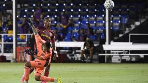 REUNION, FLORIDA - JULY 27: Douglas Martinez #12 of Real Salt Lake scores the first goal of his team during a round of 16 match of the MLS Is Back Tournament between San Jose Earthquakes and Real Salt Lake at ESPN Wide World of Sports Complex on July 27, 2020 in Reunion, Florida. Douglas P. DeFelice/Getty Images/AFP