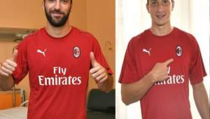 Los nuevos fichajes del Milan ya posan con los colores rossoneros.