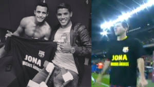 Jonathan Dos Santos junto a Alexis y la camiseta dedicada a él.