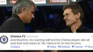 El Chelsea y su técnico Mourinho se solidarizan con Tito Vilanova.