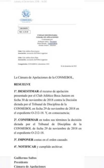 Tribunal de la Conmebol rechaza apelación de Boca que pidió los puntos de la final