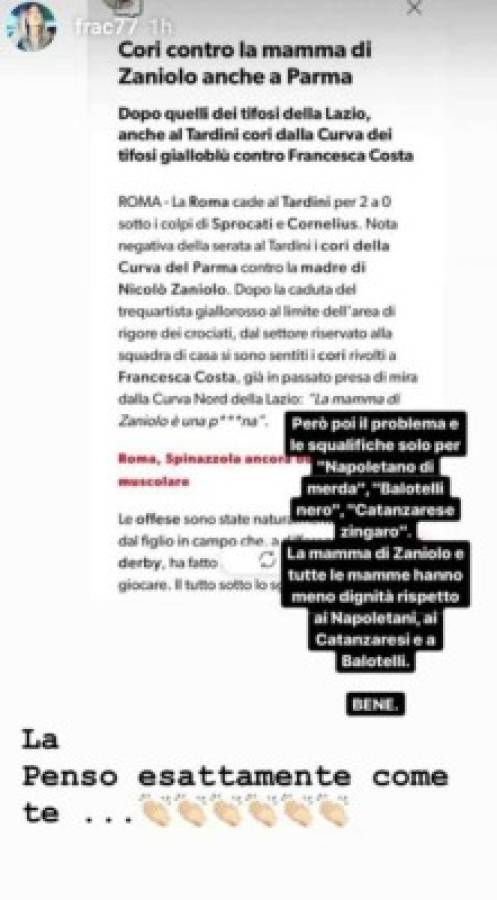 Hinchas del Parma y sus cánticos sexistas a la espectacular mamá de Nicolò Zaniolo
