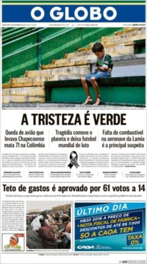 PORTADAS: ¡El mundo llora la tragedia aérea del Chapecoense!