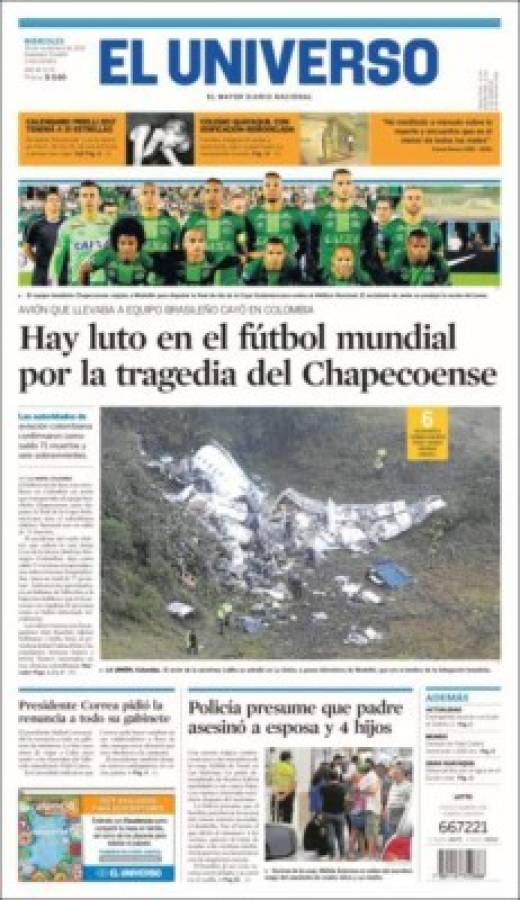 PORTADAS: ¡El mundo llora la tragedia aérea del Chapecoense!