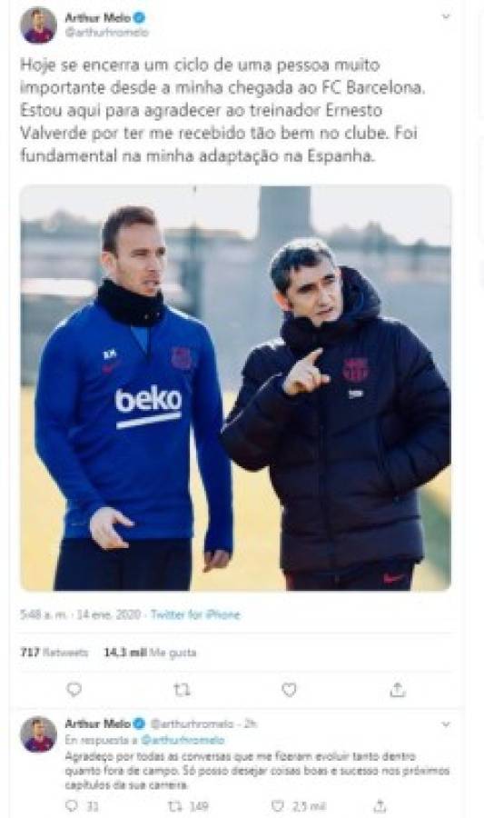 Los cracks del Barcelona que se despidieron de Valverde en redes; a dos jugadores 'les gustó' su salida