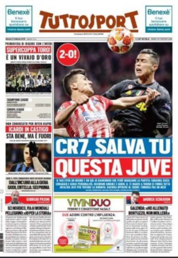 Las portadas internacionales: 'CR7, salva a esta Juve'