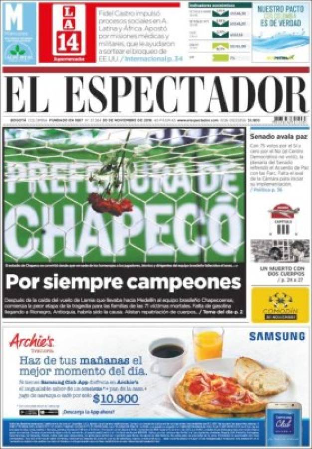 PORTADAS: ¡El mundo llora la tragedia aérea del Chapecoense!