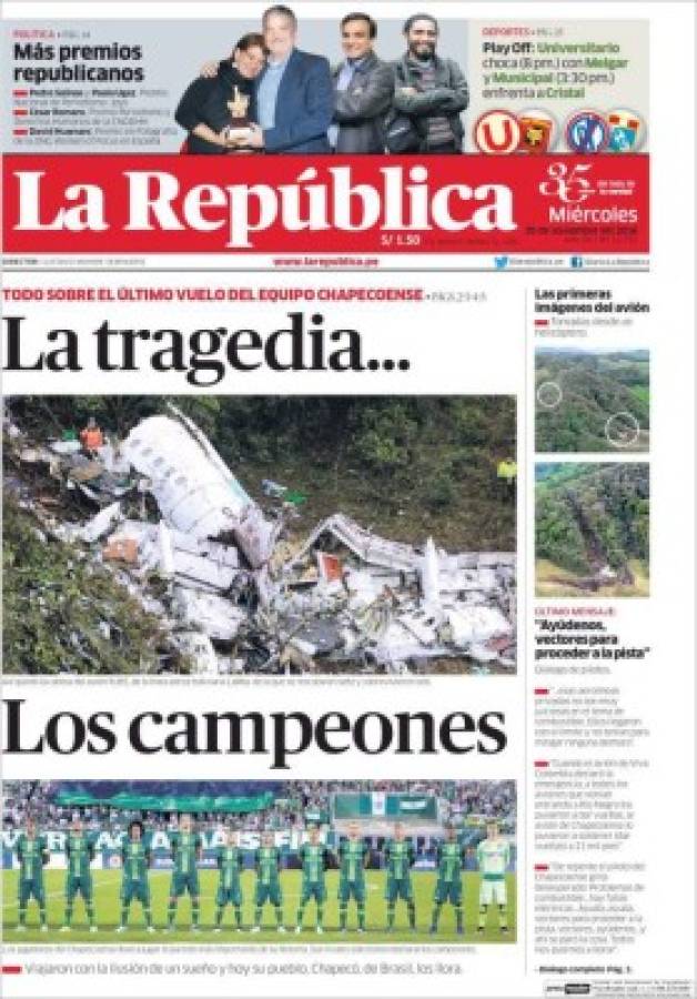 PORTADAS: ¡El mundo llora la tragedia aérea del Chapecoense!