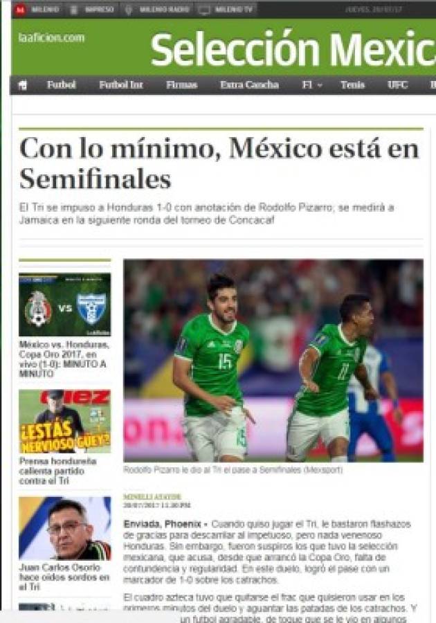 Las portadas de los medios de México y Honduras tras juego en Copa Oro