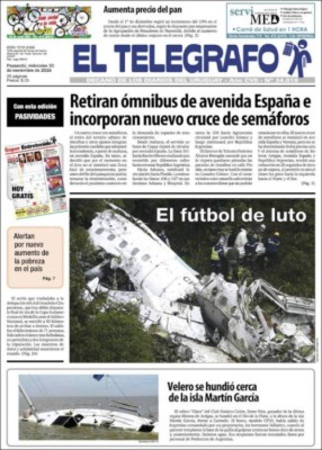 PORTADAS: ¡El mundo llora la tragedia aérea del Chapecoense!