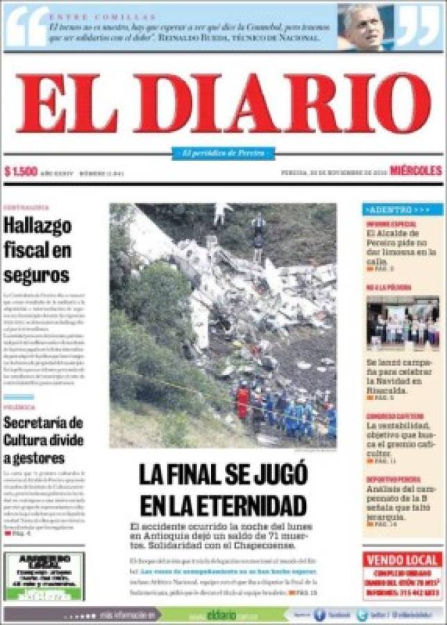 PORTADAS: ¡El mundo llora la tragedia aérea del Chapecoense!