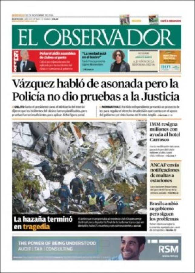 PORTADAS: ¡El mundo llora la tragedia aérea del Chapecoense!