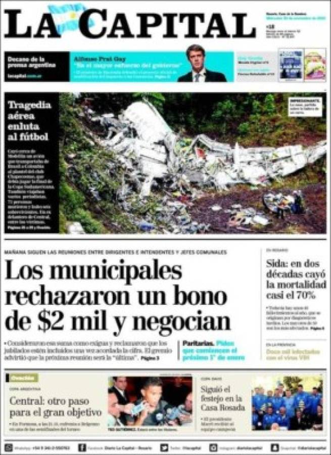 PORTADAS: ¡El mundo llora la tragedia aérea del Chapecoense!