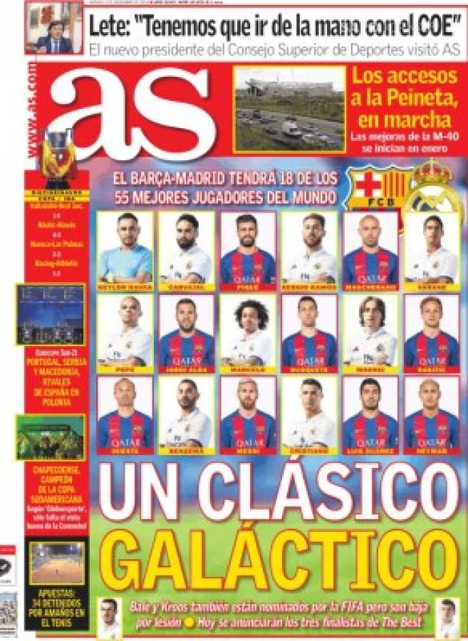 El clásico Barcelona-Real Madrid acapara las portadas en Europa