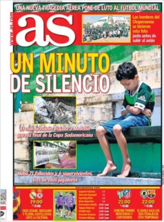 PORTADAS: ¡El mundo llora la tragedia aérea del Chapecoense!