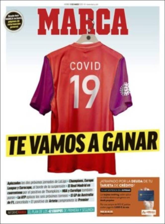 La pandemia del coronavirus se roba las portadas deportivas por el mundo: 'Stop ya'