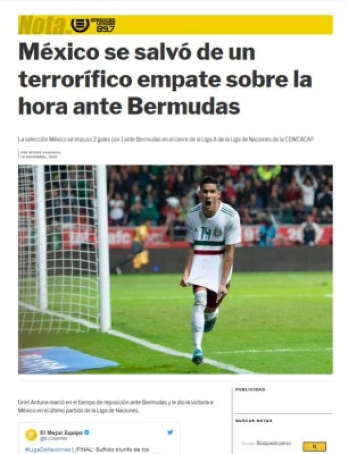 Prensa califica de 'terrorífico' y 'ridículo' el triunfo de México sobre Bermudas