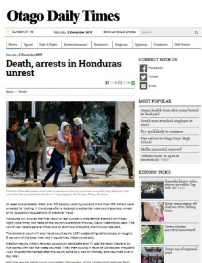 Medios internacionales: Honduras se hunde en el caos por tensión electoral