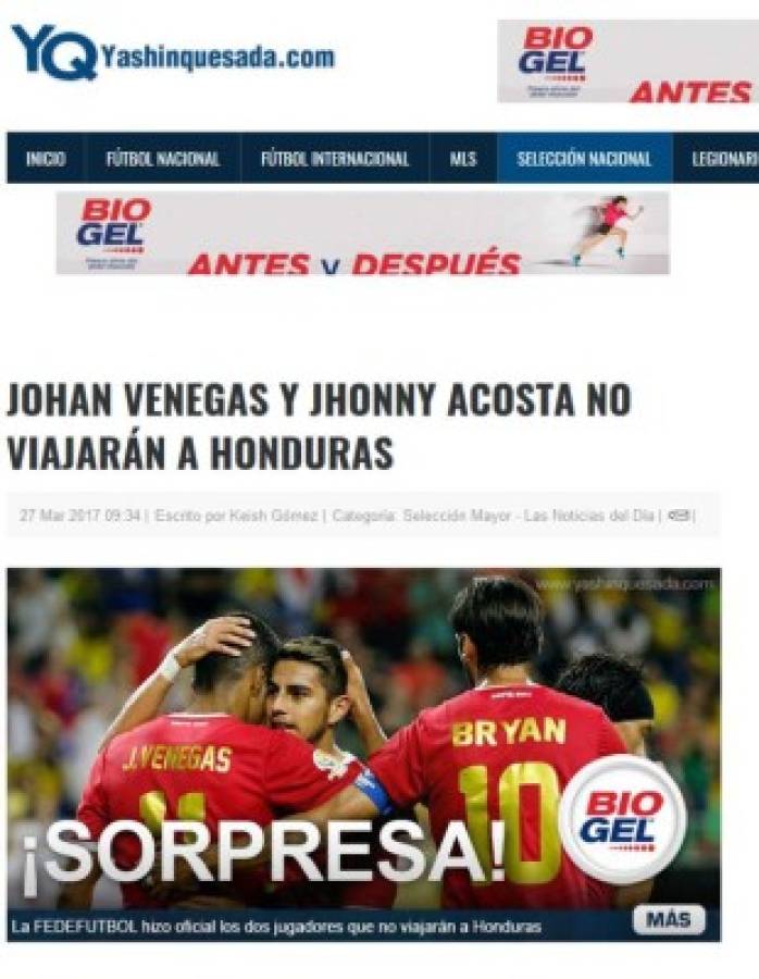 Lo que la prensa de Costa Rica habla previo al juego ante Honduras