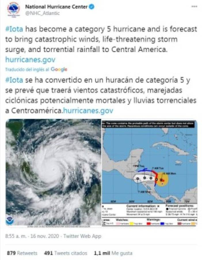 Lo que dicen los medios y en redes sobre el huracán Iota: 'Traerá vientos catastróficos”