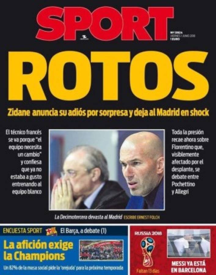 Rotos y en shock: Las portadas del adiós de Zidane como entrenador del Real Madrid