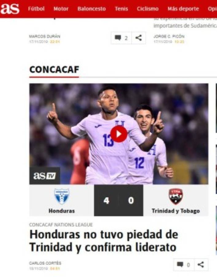 Lo que dice la prensa internacional sobre Honduras y su goleada a Trinidad y Tobago