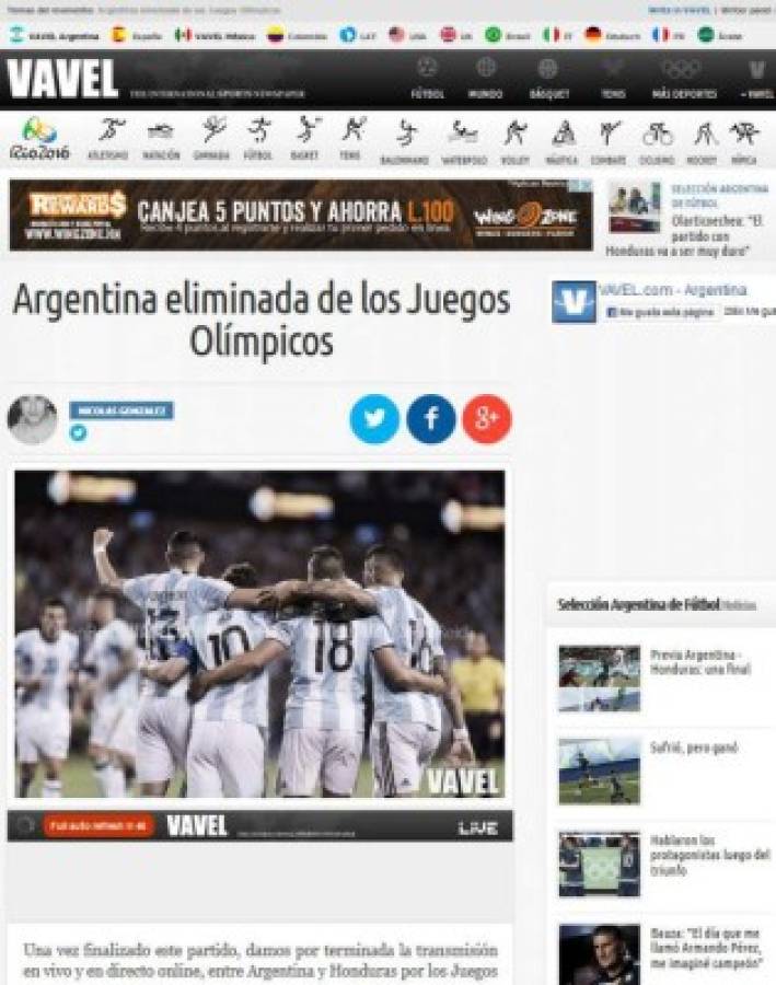 Prensa internacional se rinde a Honduras tras eliminar a Argentina