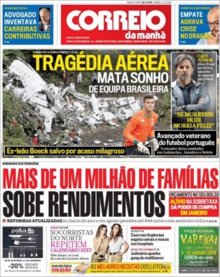 PORTADAS: ¡El mundo llora la tragedia aérea del Chapecoense!