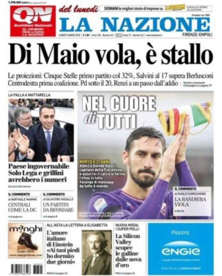 Así amanecieron los diarios en Italia tras la trágica muerte de Davide Astori