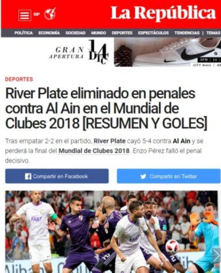 Así titularon los medios internacionales la eliminación de River Plate en el Mundial de Clubes