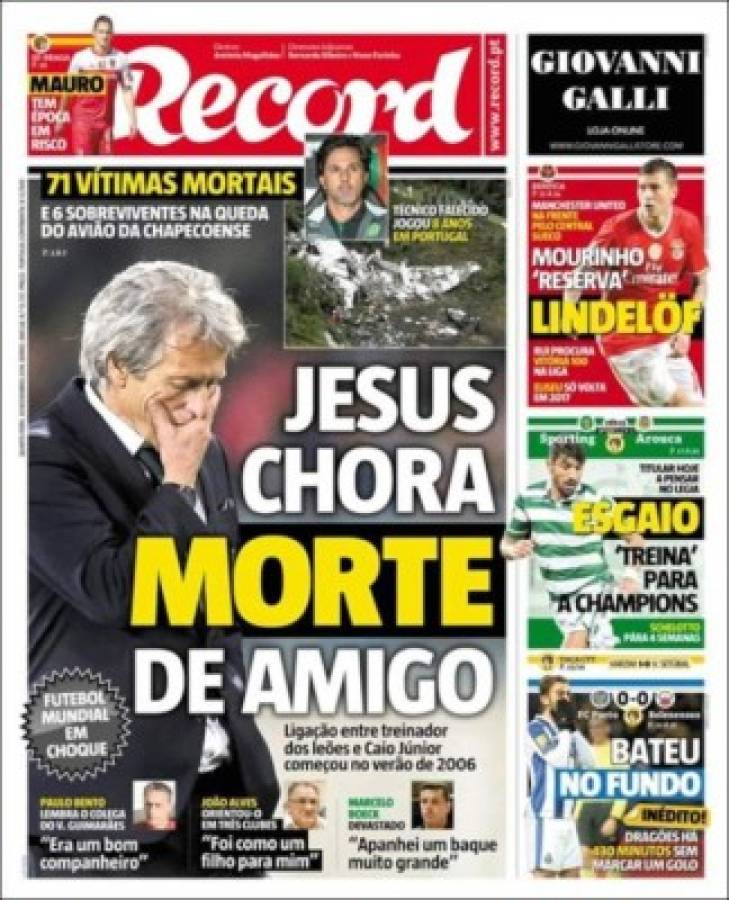 PORTADAS: ¡El mundo llora la tragedia aérea del Chapecoense!