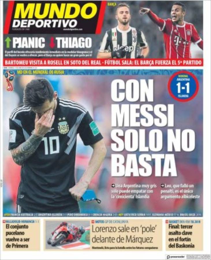 Portadas: Destrozan a la Argentina de Messi por su debut ante Islandia