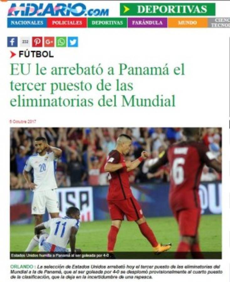 Portadas de diarios destrozan a selección de Panamá luego de goleada ante EEUU