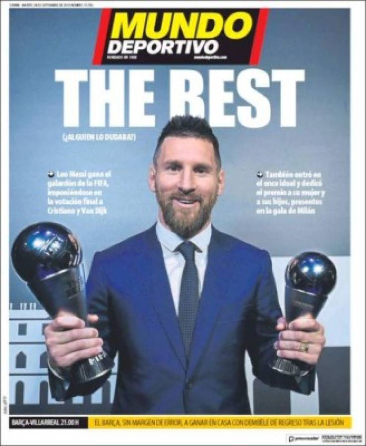 Lo que dicen las portadas del mundo sobre el 'The Best' conquistado por Messi