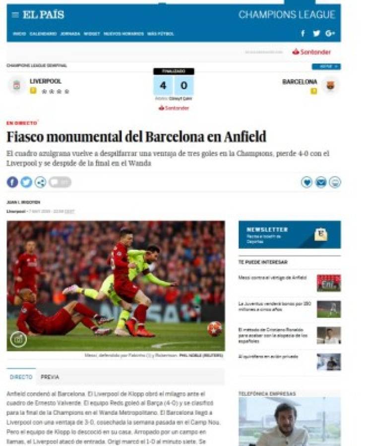 ¡Ridículo y tragedia! Así tilda la prensa mundial la eliminación del Barcelona ante Liverpool